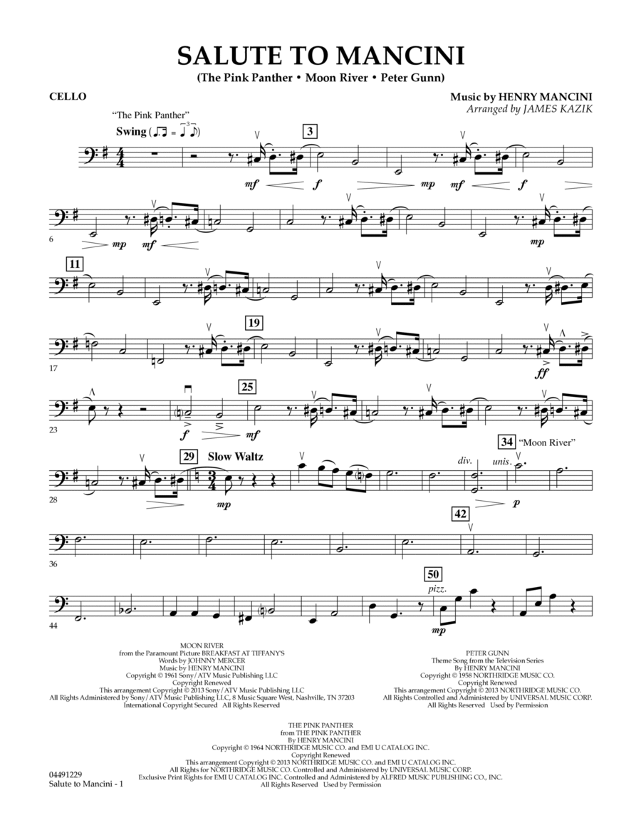 Salute to Mancini - Cello Orchestra scores gallery preview page 1