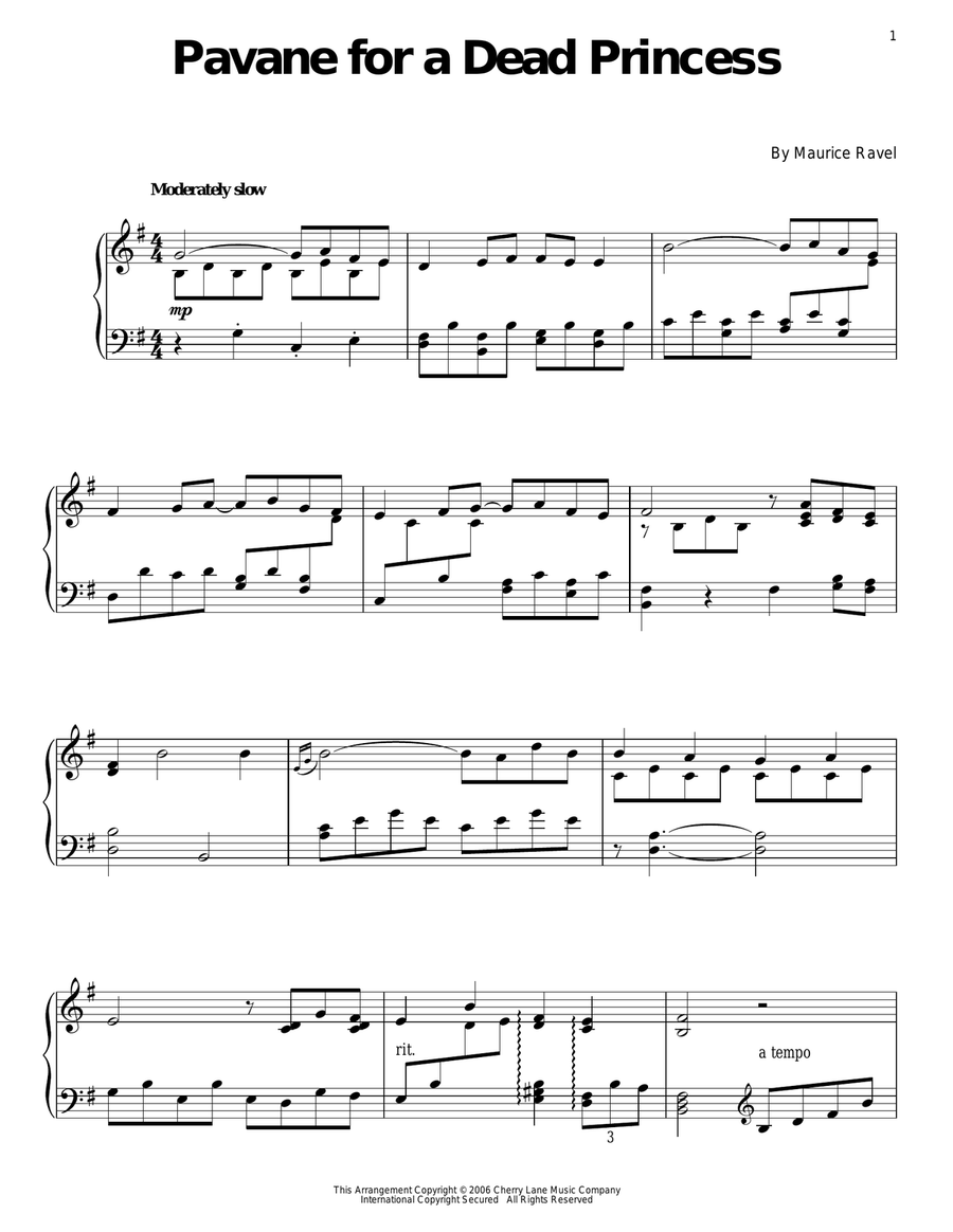 Pavane (For A Dead Princess) Piano Solo scores gallery preview page 1