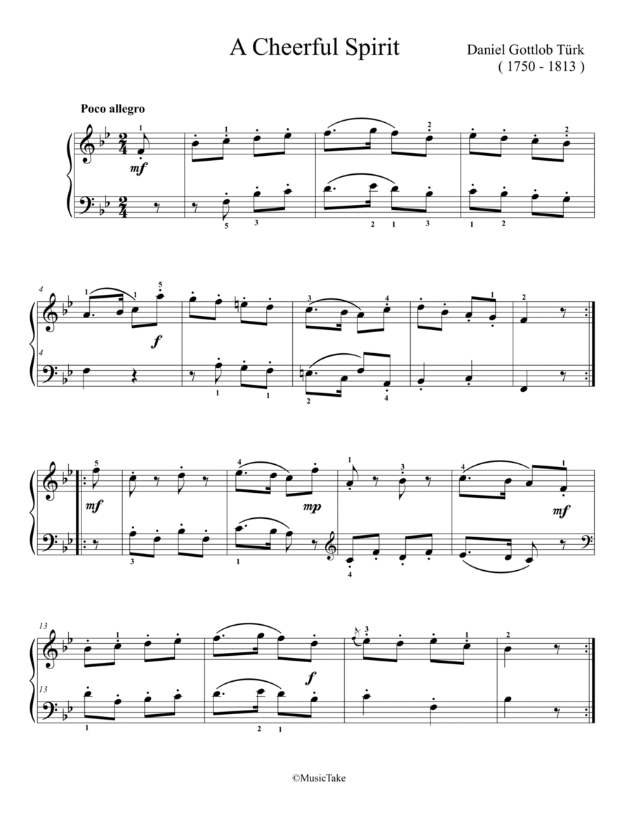 Turk A Cheerful Spirit Easy Piano scores gallery preview page 1