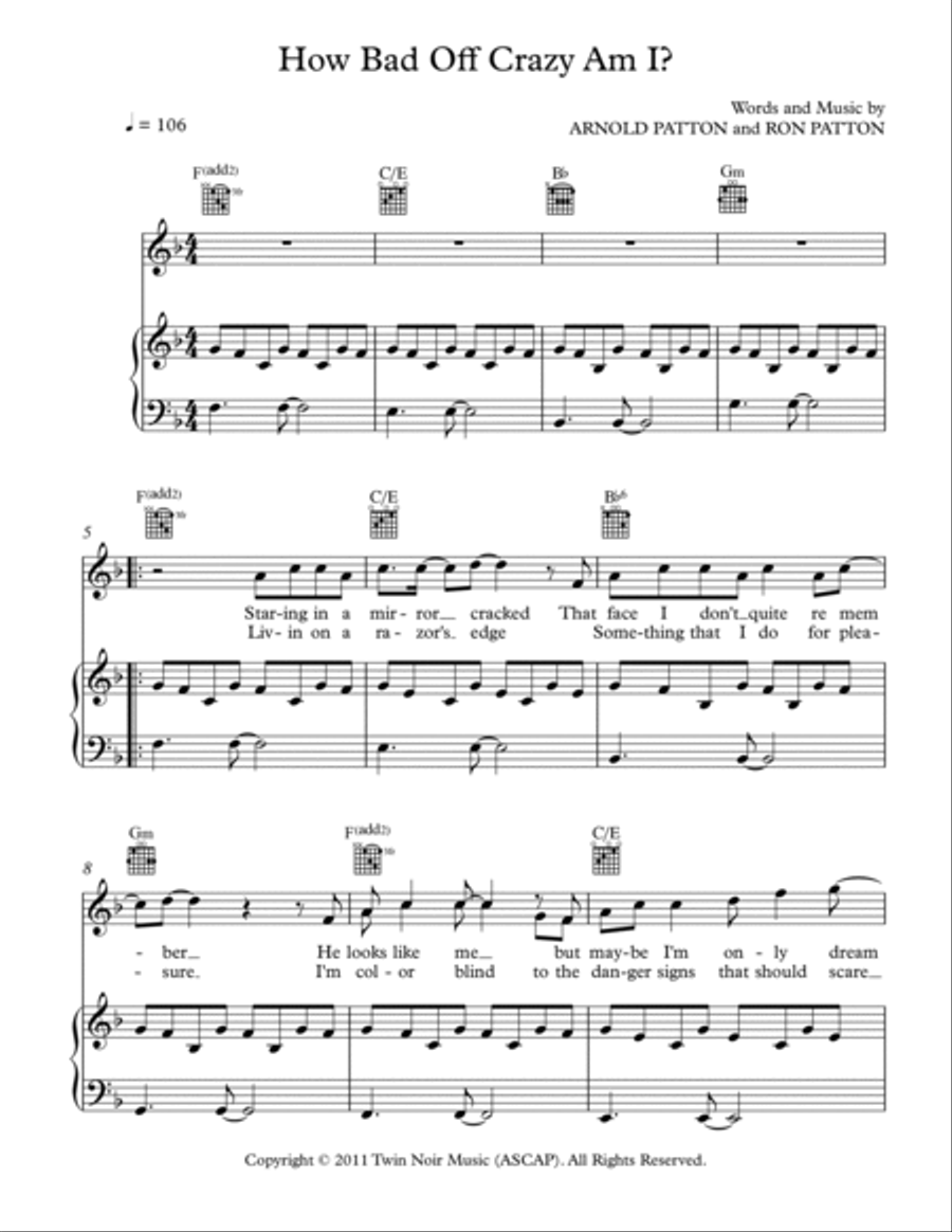 How Bad Off Crazy Am I? Piano, Vocal, Guitar scores gallery preview page 2