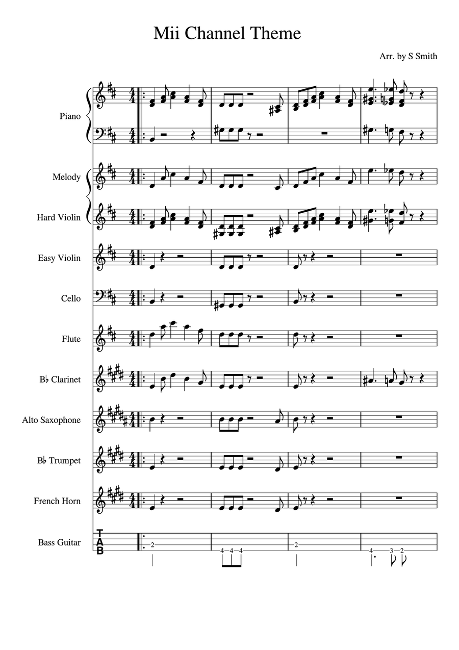Mii Channel Theme (For School Orchestra) Large Ensemble scores gallery preview page 1