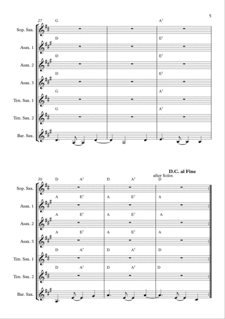 Matilda with 4 or 5 Saxophons Saxophonquartet, Saxophonqunitet Saxophone Quintet scores gallery preview page 5