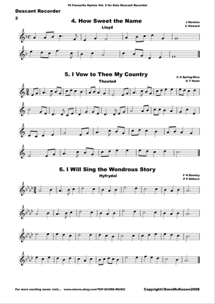 16 Favourite Hymns Vol.2 for solo Descant or Soprano Recorder Soprano Recorder scores gallery preview page 2