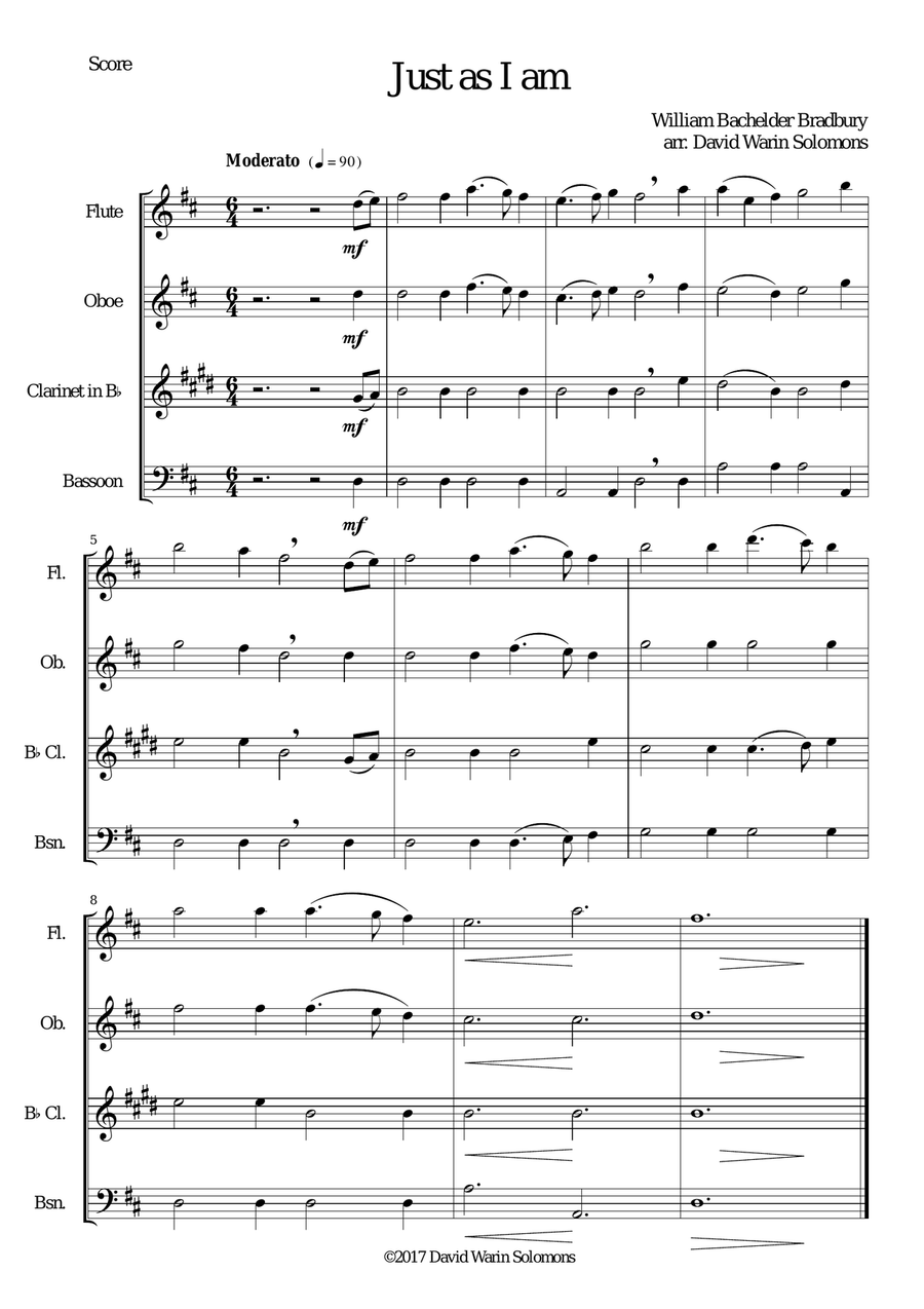 Just as I am for wind quartet Woodwind Quartet scores gallery preview page 1