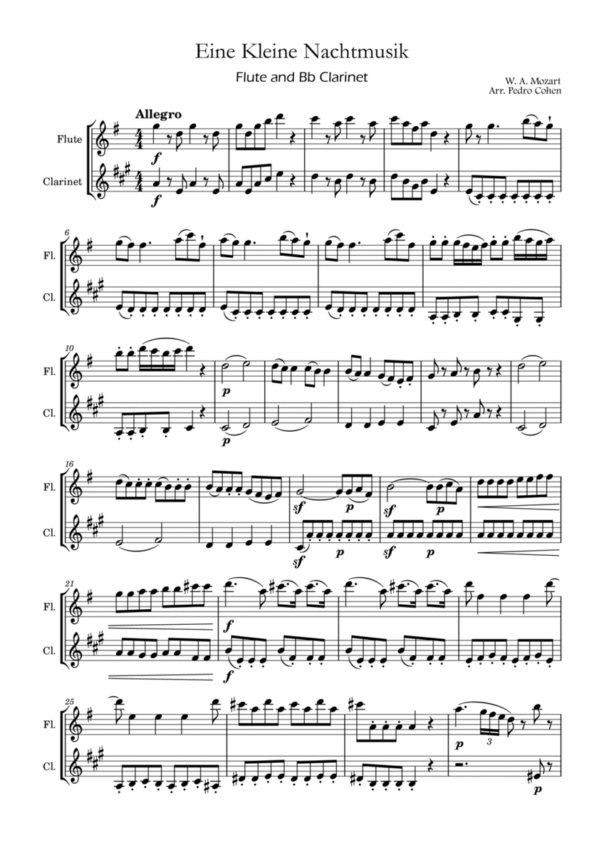 Eine Kleine Nachtmusik - flute and Bb clarinet version image number null