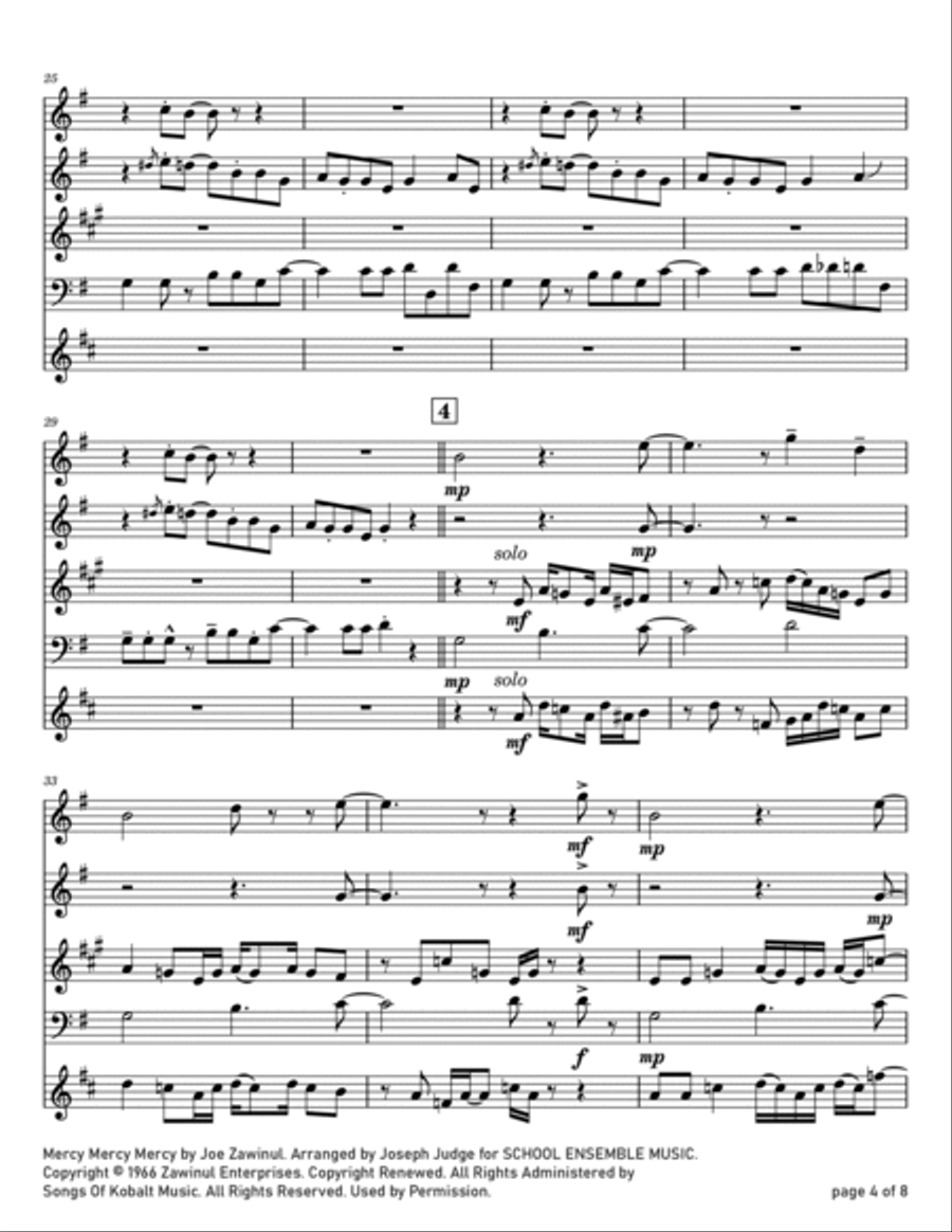 Mercy, Mercy, Mercy Woodwind Quartet scores gallery preview page 4