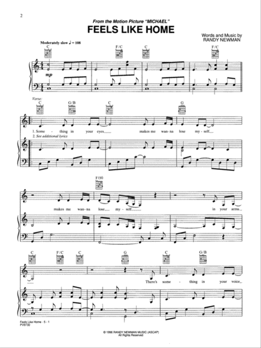 Feels Like Home (from Michael) Piano, Vocal, Guitar scores gallery preview page 1