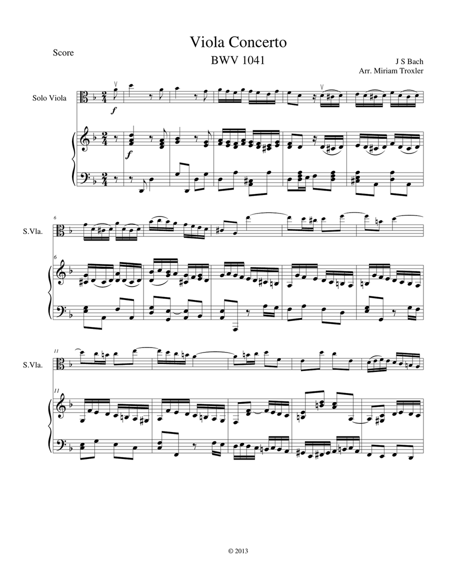 Viola Concerto in D Minor Piano scores gallery preview page 1
