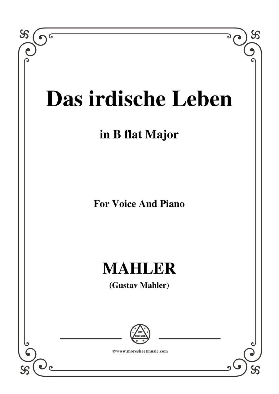 Mahler-Das irdische Leben in B flat Major,for Voice and Piano Piano, Vocal scores gallery preview page 1