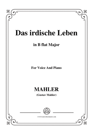 Book cover for Mahler-Das irdische Leben in B flat Major,for Voice and Piano