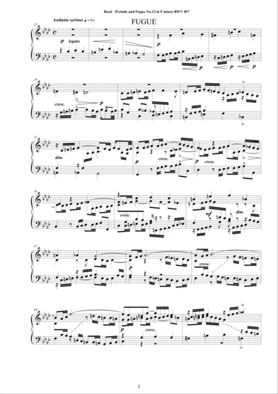 Bach - Prelude and Fugue No.12 in F minor BWV 857 for Piano Piano Solo scores gallery preview page 3