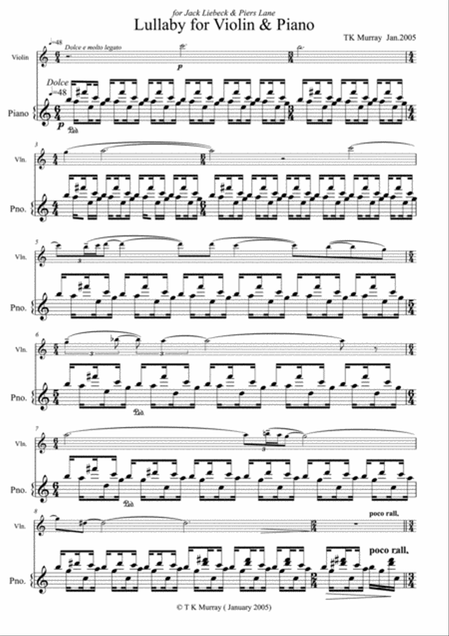 Murray - Lullaby - Violin & Piano image number null