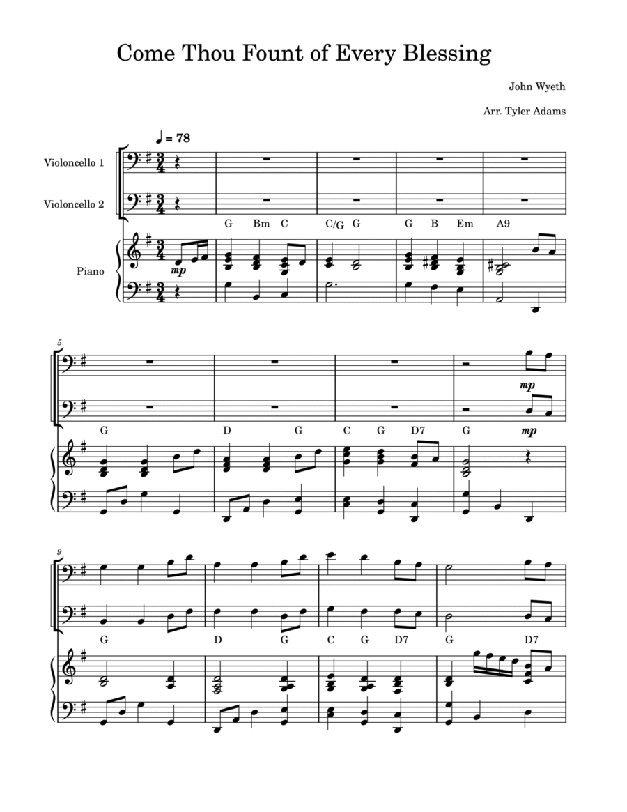 Come Thou Fount of Every Blessing (Cello Duet) Come Thou Fount of Every Blessing (Cello Duet) String Duet scores gallery preview page 1