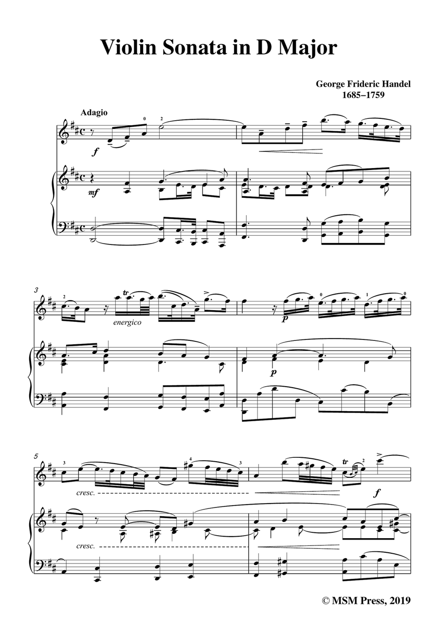 Handel-Violin Sonata,in D Major,HWV 371(Op.1 No.13),for Violin and Piano Violin Solo scores gallery preview page 3