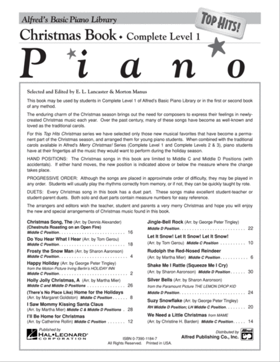 Alfred's Basic Piano Course Top Hits! Christmas Complete, Book 1 Piano Method scores gallery preview page 2