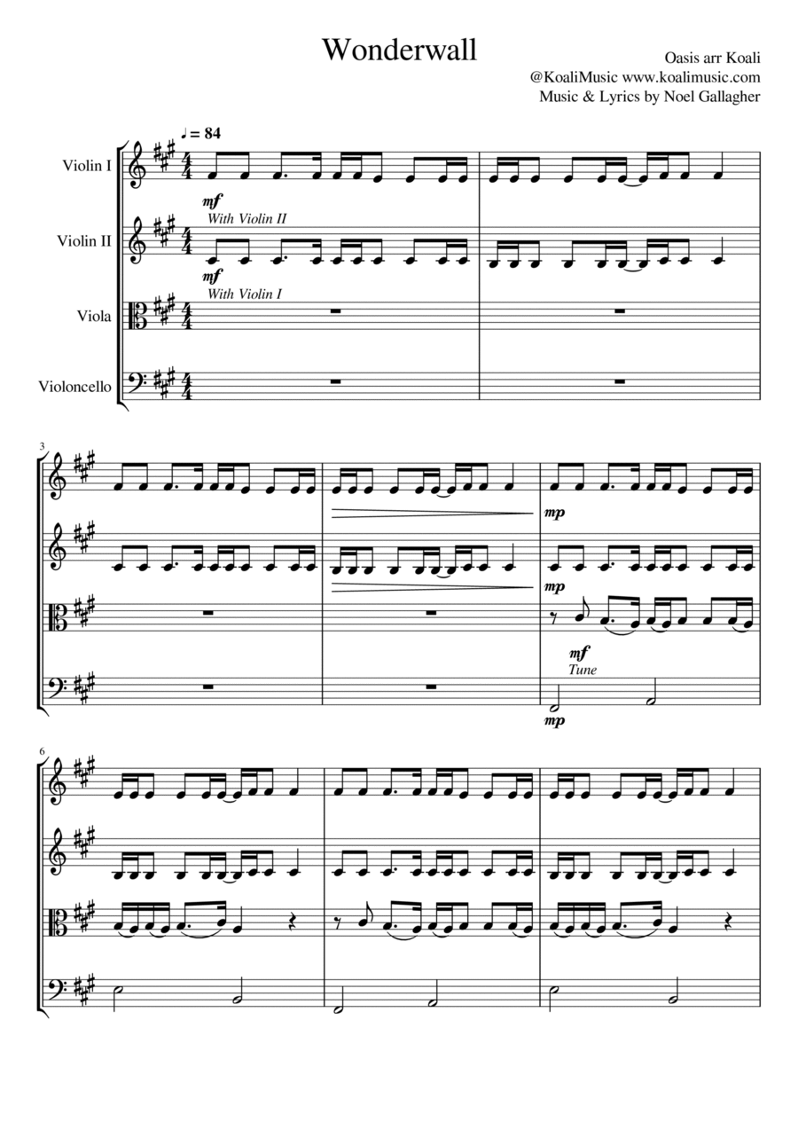 Wonderwall String Quartet scores gallery preview page 1