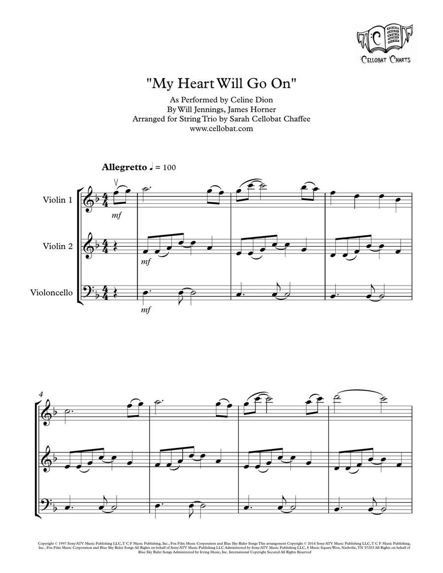 My Heart Will Go On (love Theme From 'titanic') String Trio scores gallery preview page 1