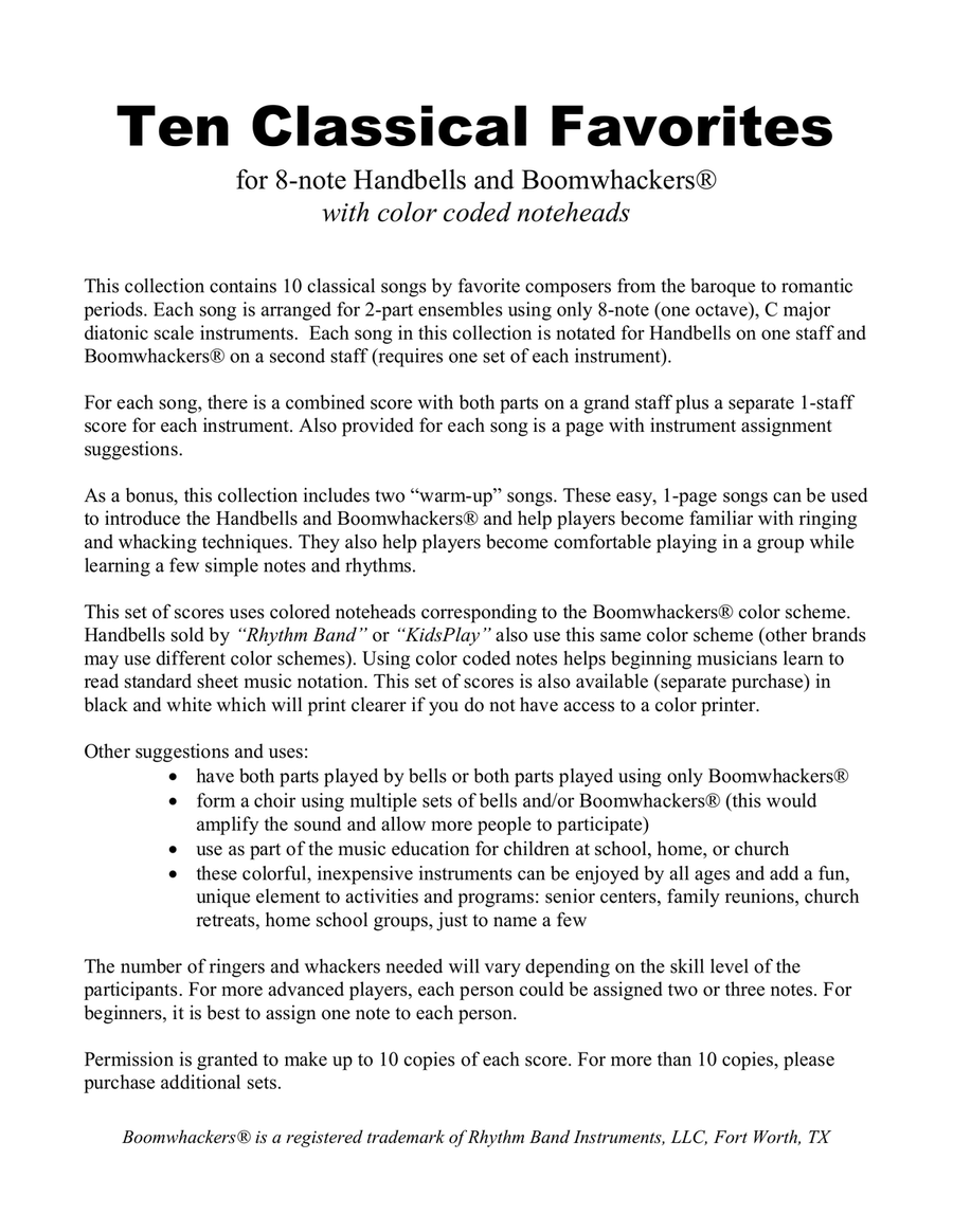 Ten Classical Favorites for 8-note Bells and Boomwhackers® (with Color Coded Notes) Handbell Choir scores gallery preview page 3