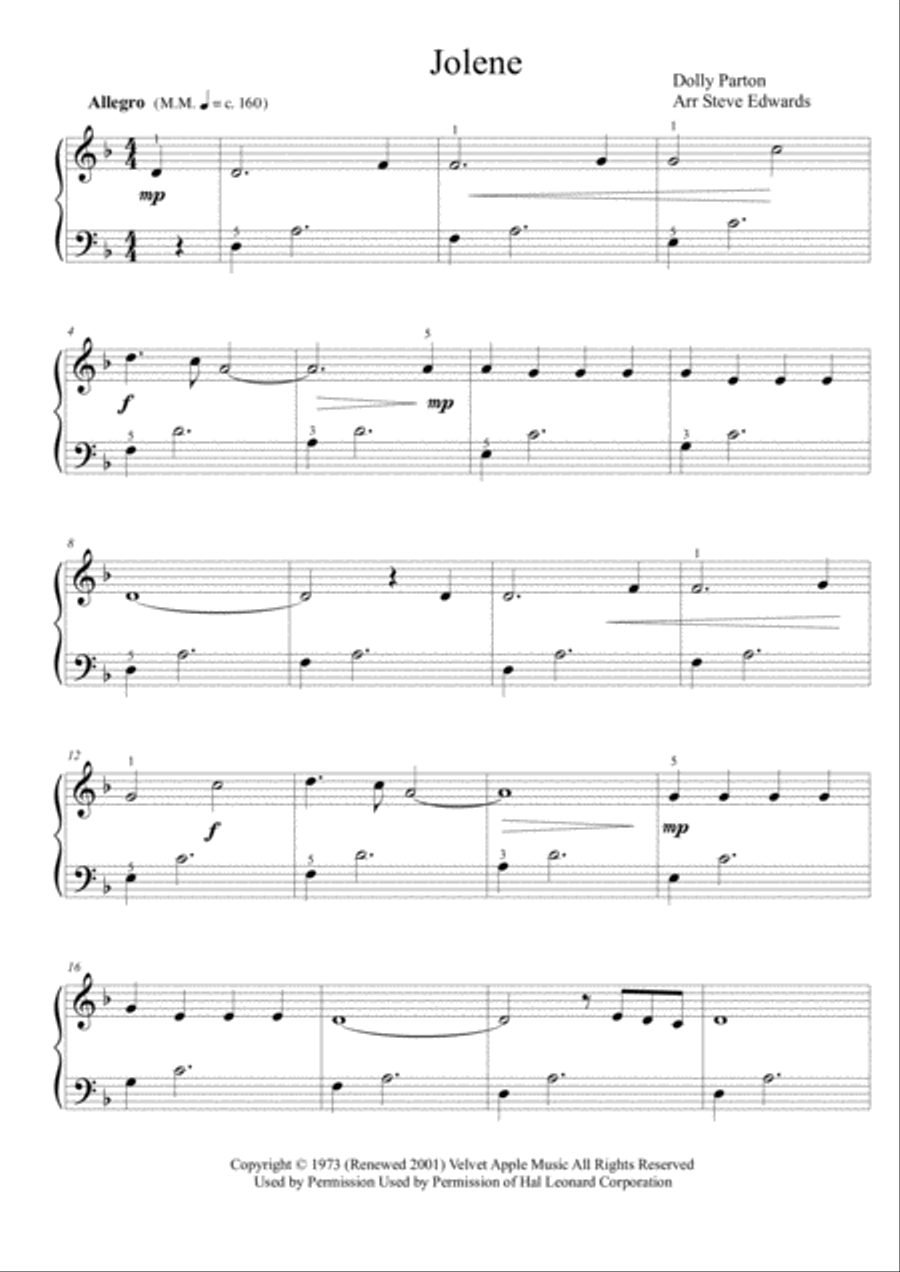 Jolene Jolene Easy Piano scores gallery preview page 2