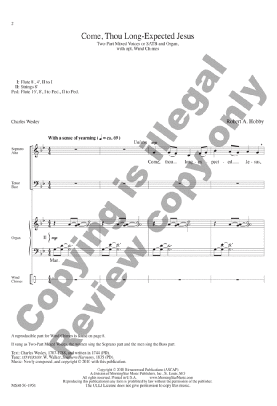 Come, Thou Long-Expected Jesus 4-Part scores gallery preview page 2