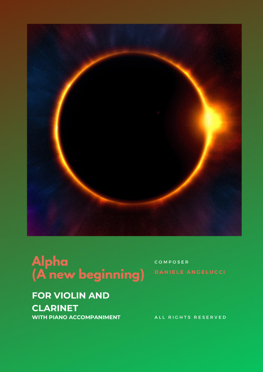 Alpha (A new beginning) for violin and clarinet with piano accompagniment Clarinet scores gallery preview page 1