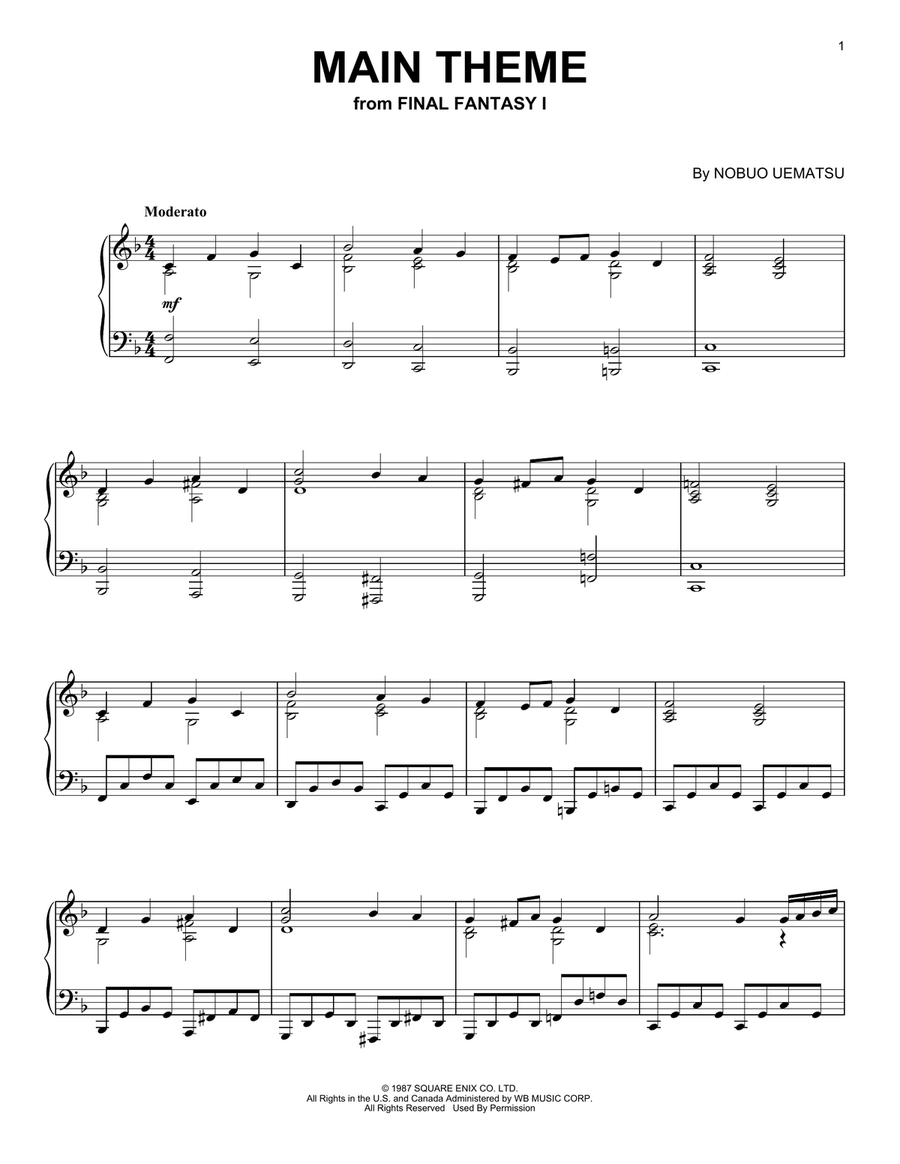 Main Theme (from Final Fantasy) Piano Solo scores gallery preview page 1