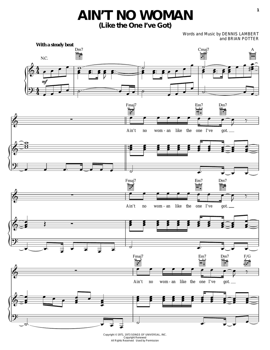 Ain't No Woman (Like The One I've Got) Piano, Vocal, Guitar scores gallery preview page 1