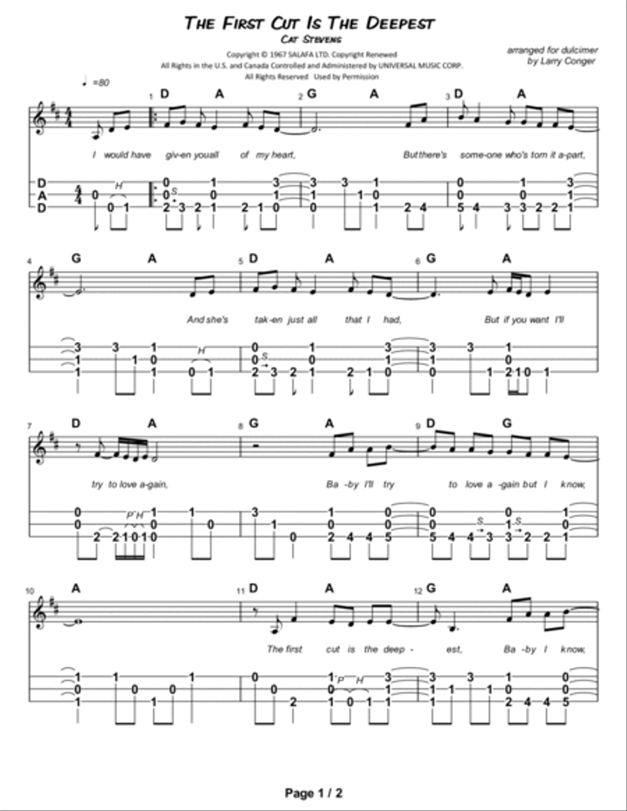 The First Cut Is The Deepest Dulcimer scores gallery preview page 2