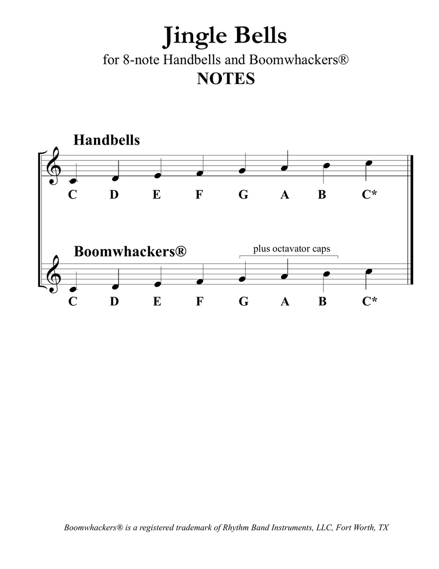 Jingle Bells (for 8-note Bells and Boomwhackers with Black and White Notes) Handbell Choir scores gallery preview page 4