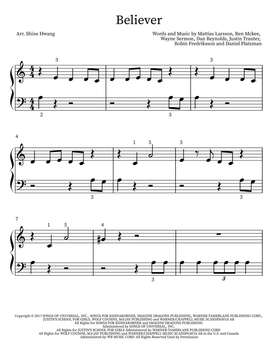 Believer Easy Piano scores gallery preview page 1