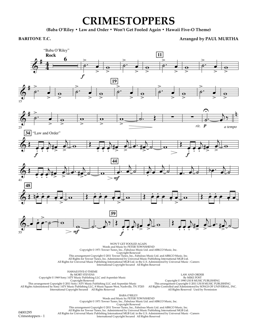 Crimestoppers - Baritone T.C. Concert Band scores gallery preview page 1