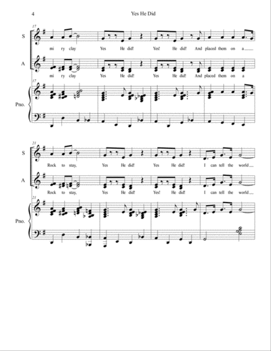 Yes! He Did! SSA Choir Intermediate SSA scores gallery preview page 4