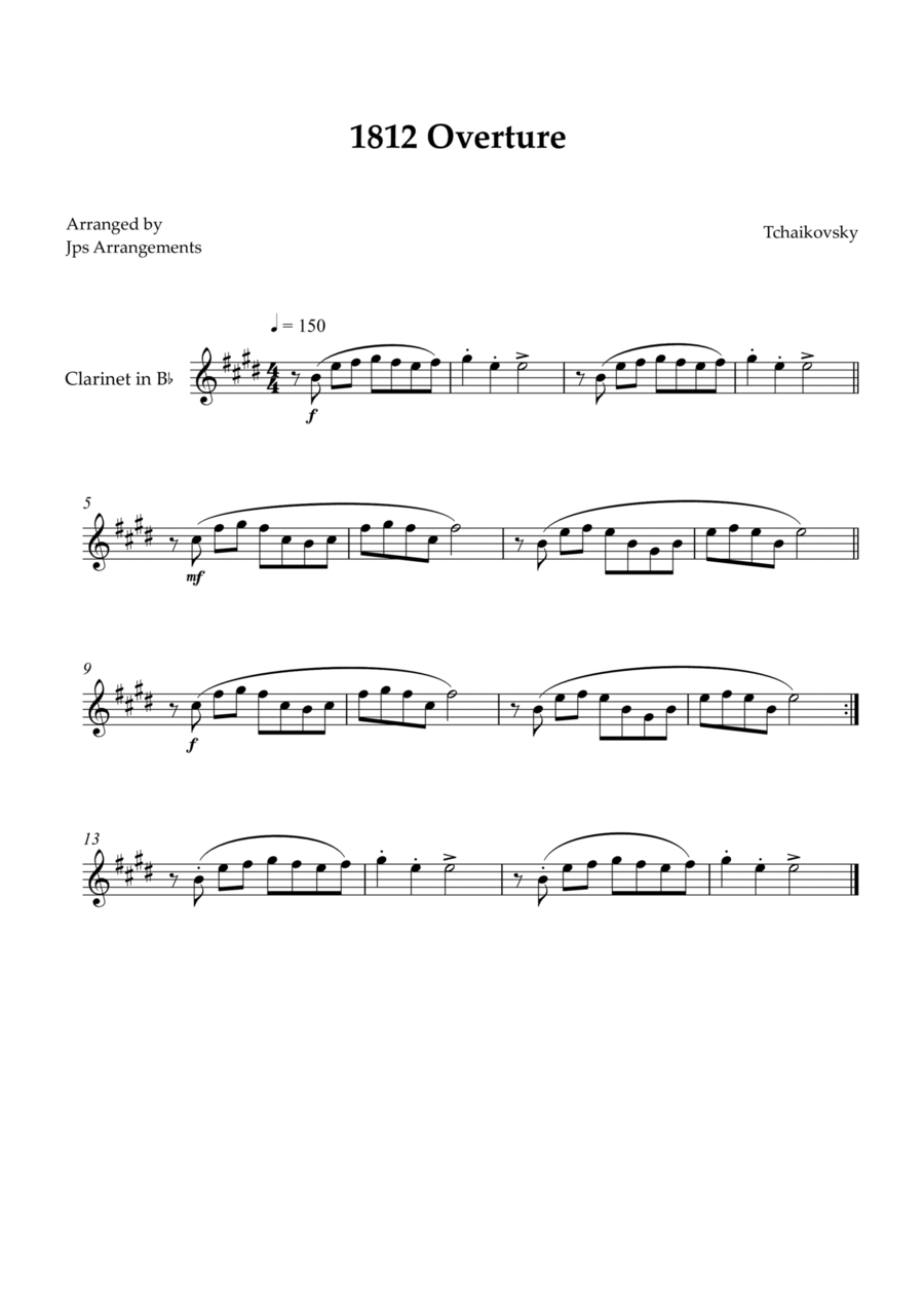 1812 Overture for Clarinet B-Flat Clarinet scores gallery preview page 1