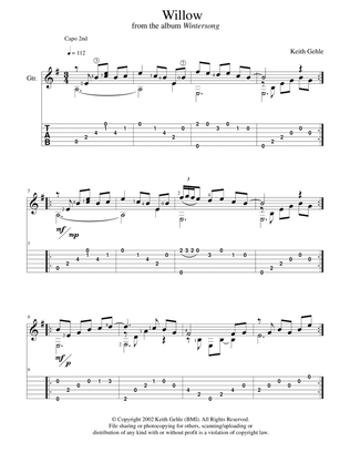 Book cover for "Willow" for solo classical fingerstyle guitar (+TAB)