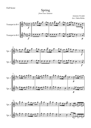 Spring (from Four Seasons of Antonio Vivaldi) for Trumpet in Bb Duo