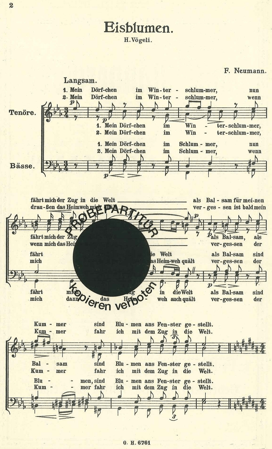 Eisblumen Men's Choir - Sheet Music