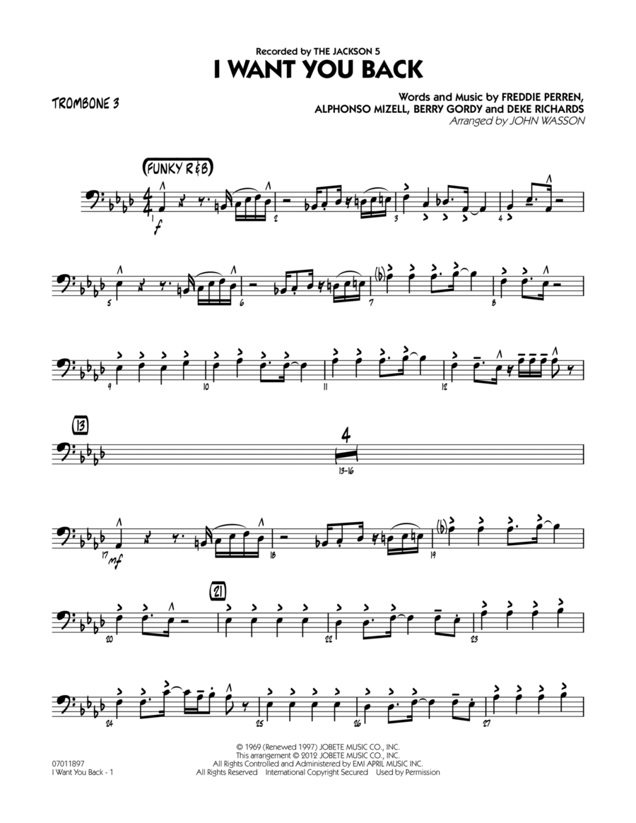 I Want You Back - Trombone 3 Jazz Ensemble scores gallery preview page 1