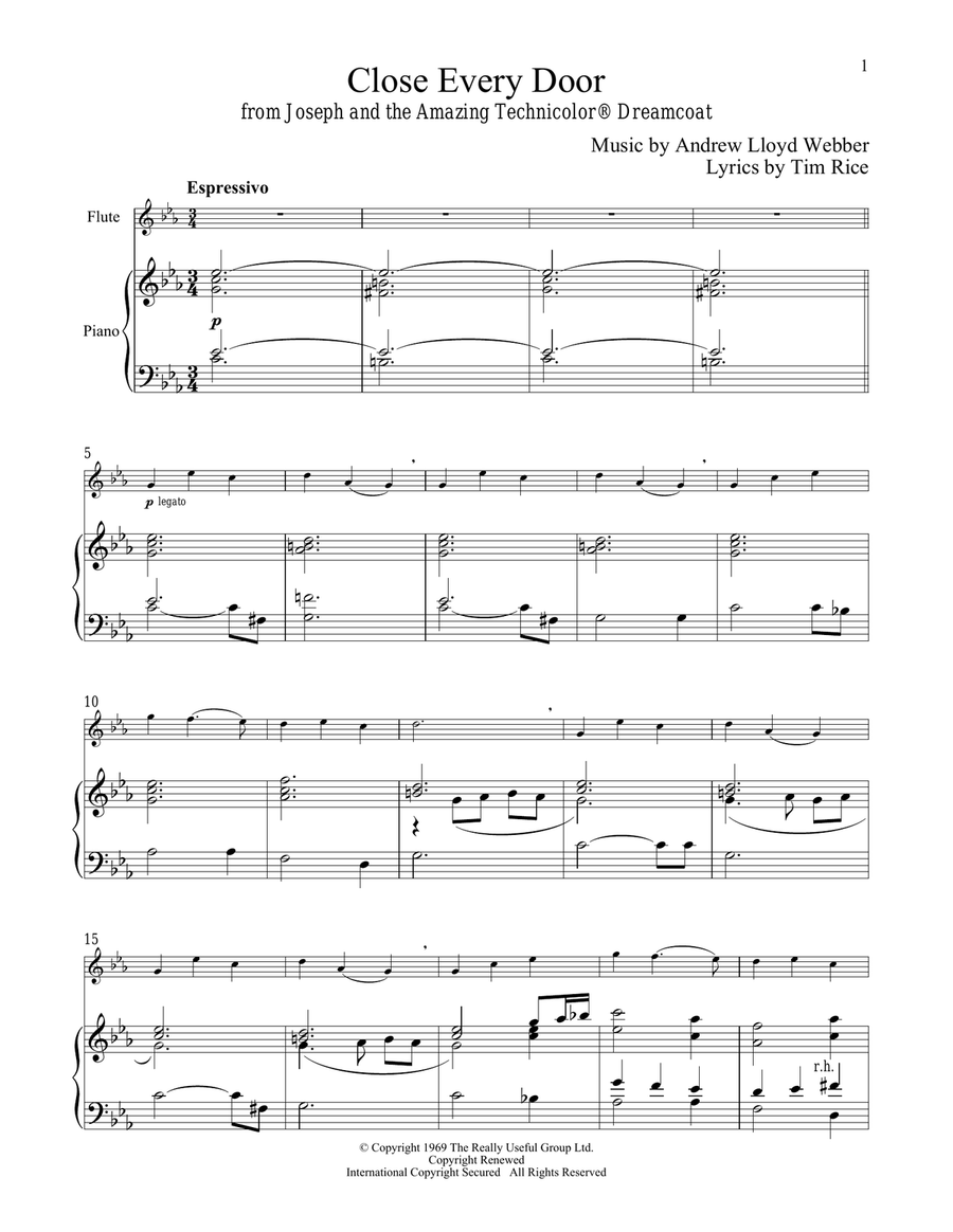 Close Every Door (from Joseph And The Amazing Technicolor Dreamcoat) Flute Solo scores gallery preview page 1