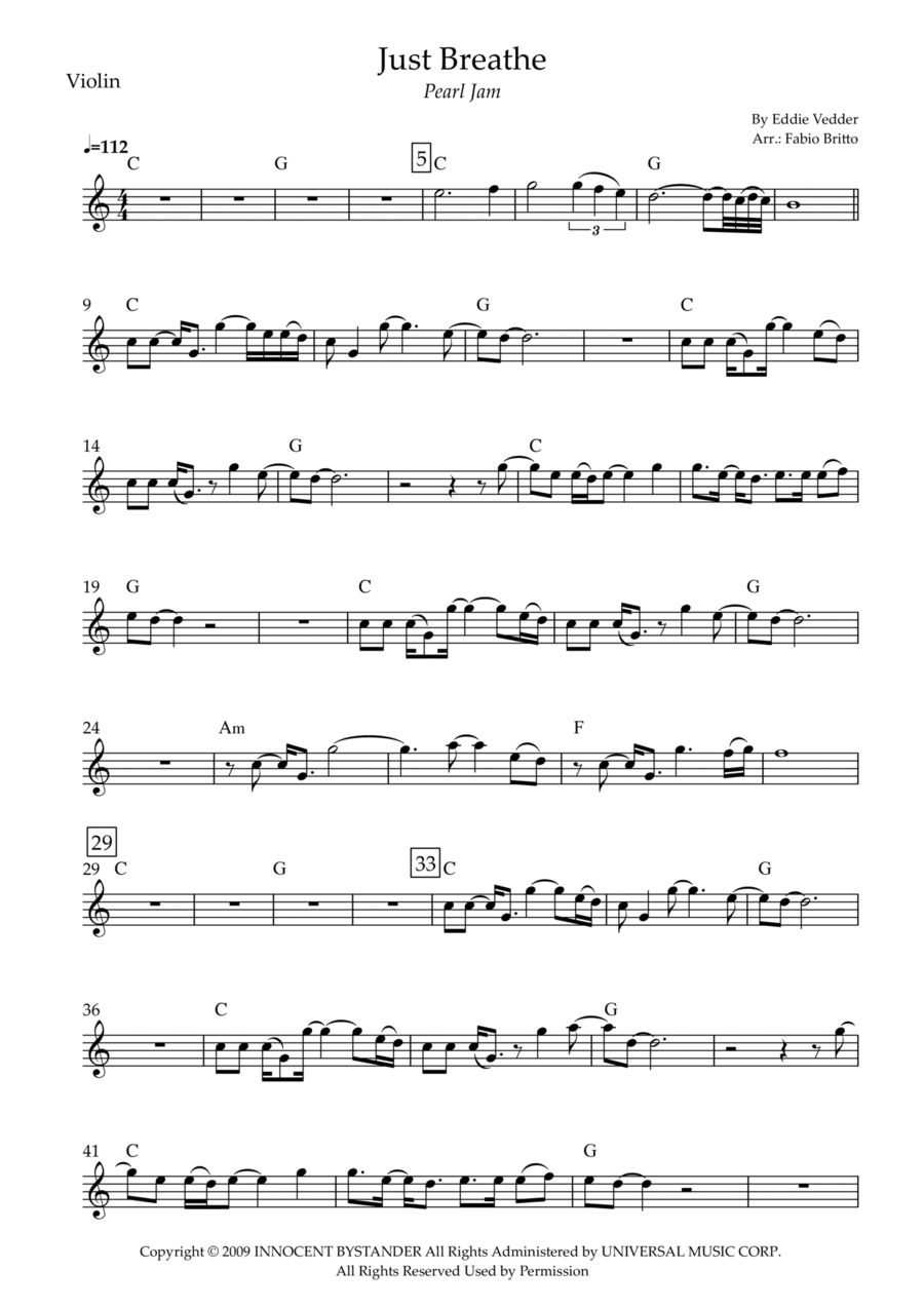 Just Breathe Violin Solo scores gallery preview page 1
