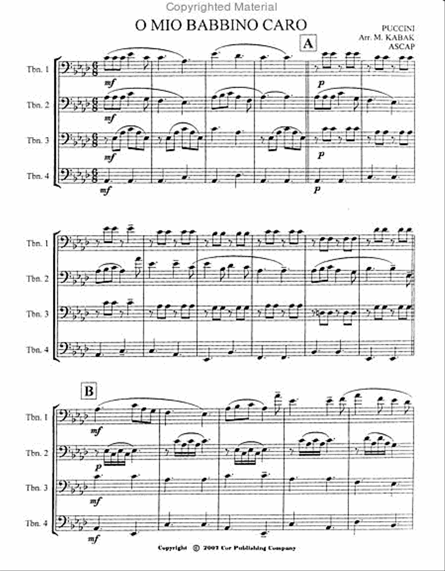 O Mio Bambino Trombone Quartet scores gallery preview page 2