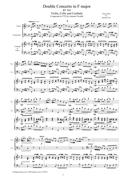 Vivaldi - Double Concerto in F major RV 544 for Violin, Cello, and Cembalo or Piano image number null