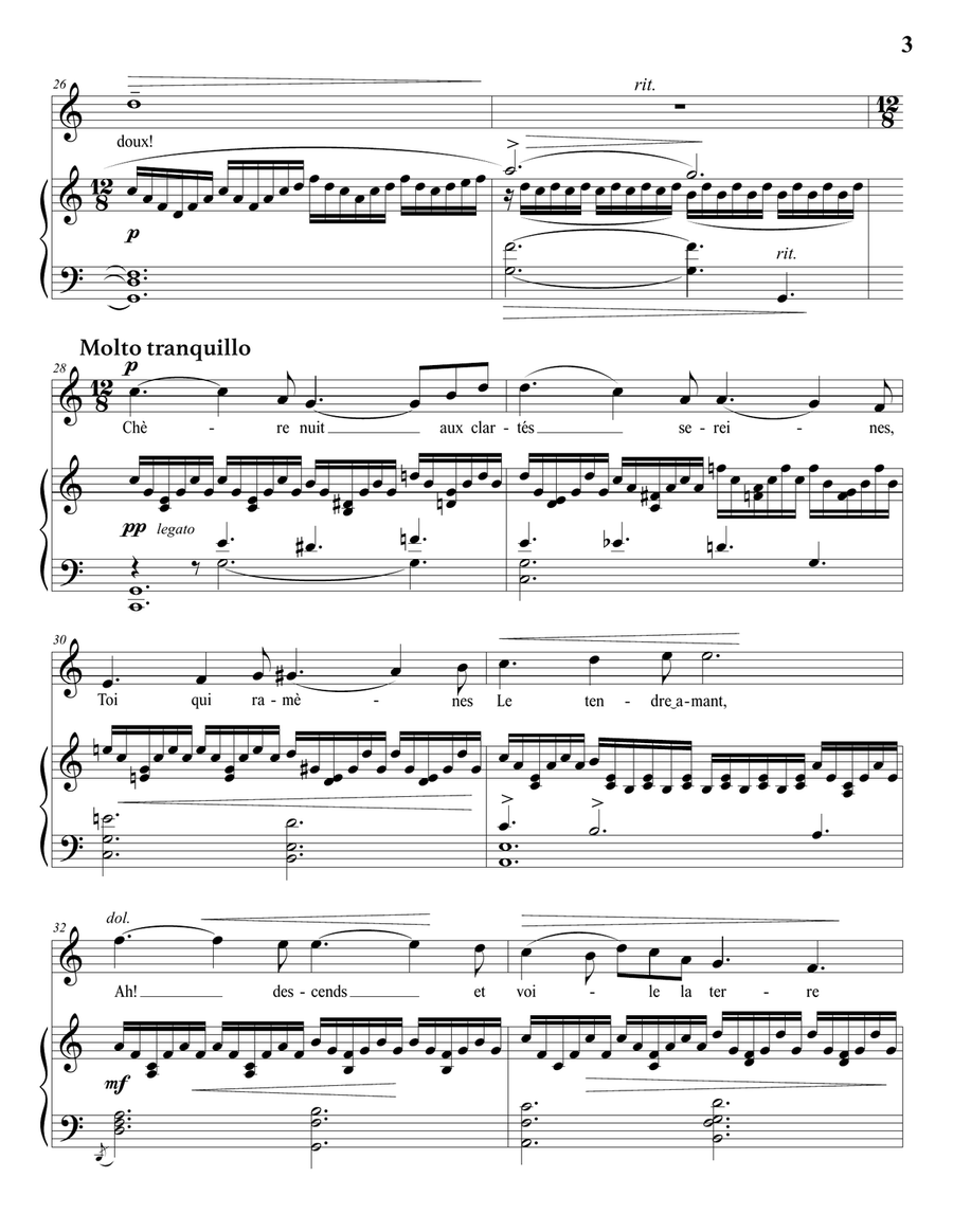 BACHELET: Chère nuit (transposed to C major) Piano, Vocal scores gallery preview page 4