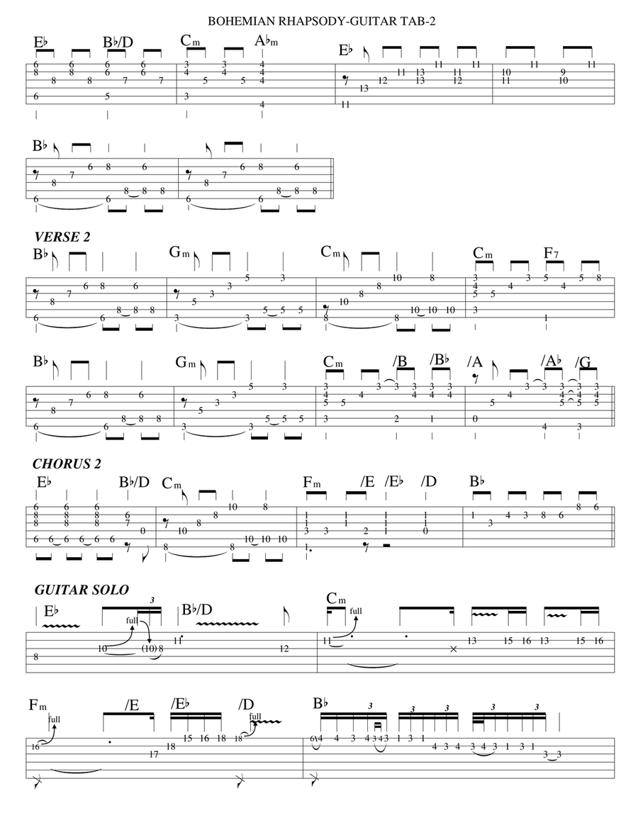 Bohemian Rhapsody Guitar Tablature scores gallery preview page 2