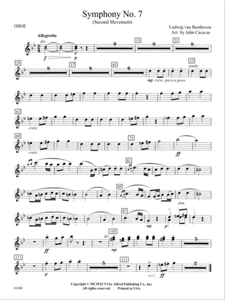 Symphony No. 7 (Second Movement): Oboe Concert Band scores gallery preview page 1