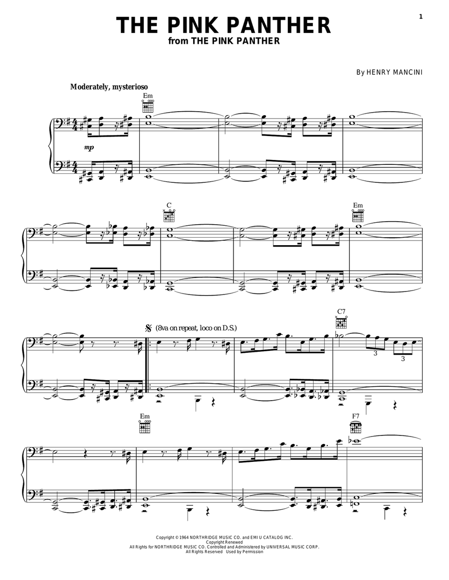 The Pink Panther Piano Solo scores gallery preview page 1