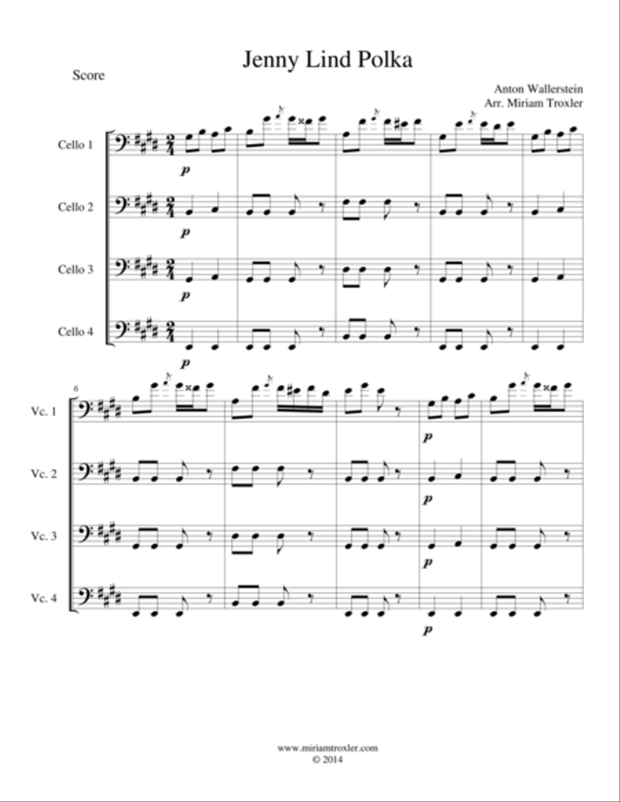 Jenny Lind Polka for Cello Quartet Cello scores gallery preview page 1