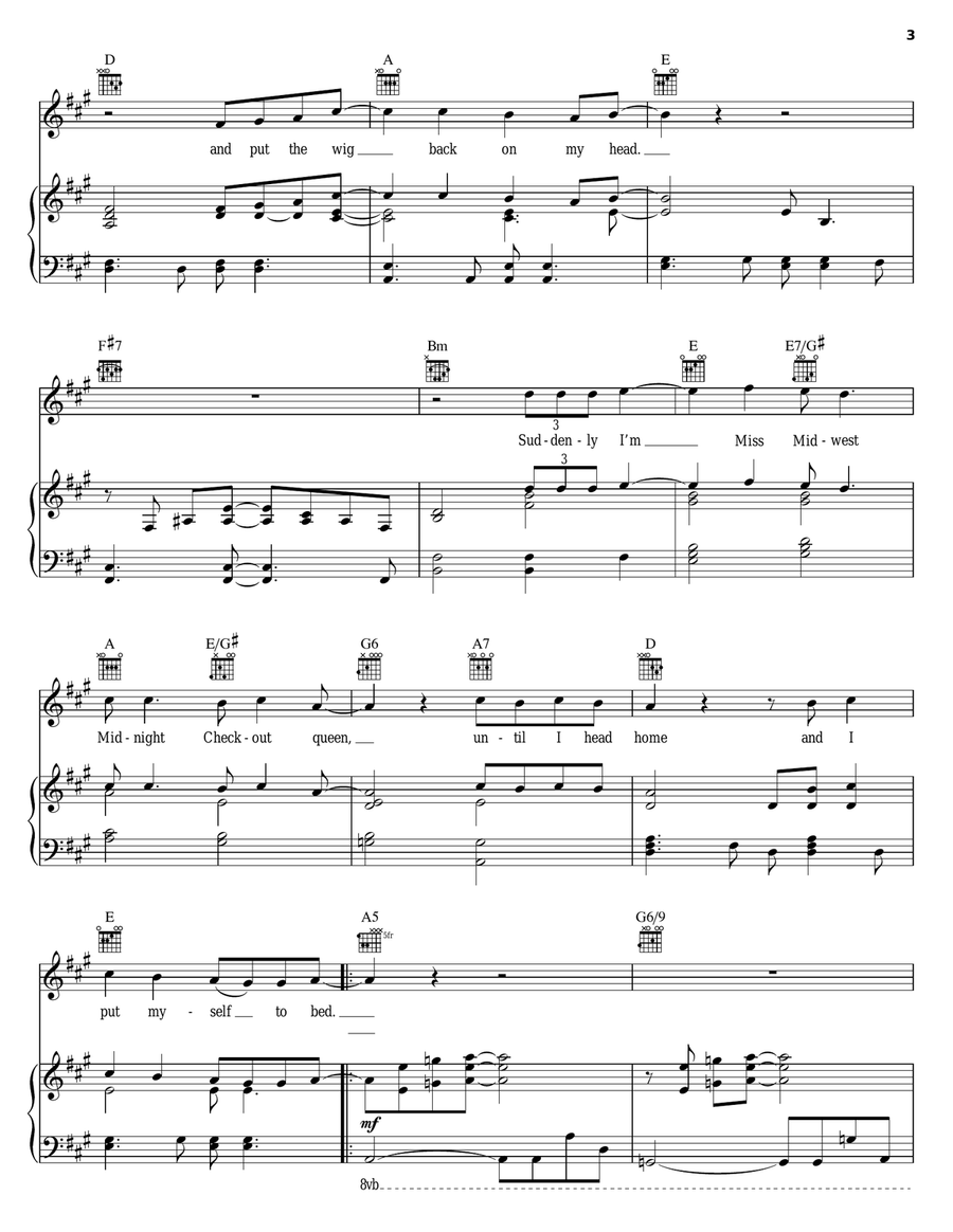 Wig In A Box Piano, Vocal, Guitar scores gallery preview page 3
