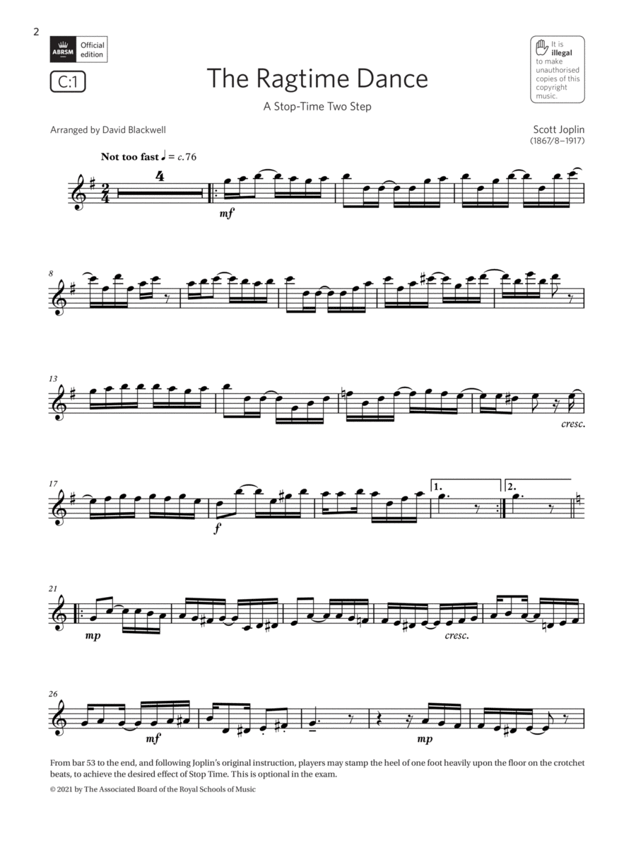 The Ragtime Dance (A Stop-Time Two Step) (Grade 5 C1 from the ABRSM Saxophone syllabus from 2022) Saxophone Solo scores gallery preview page 1