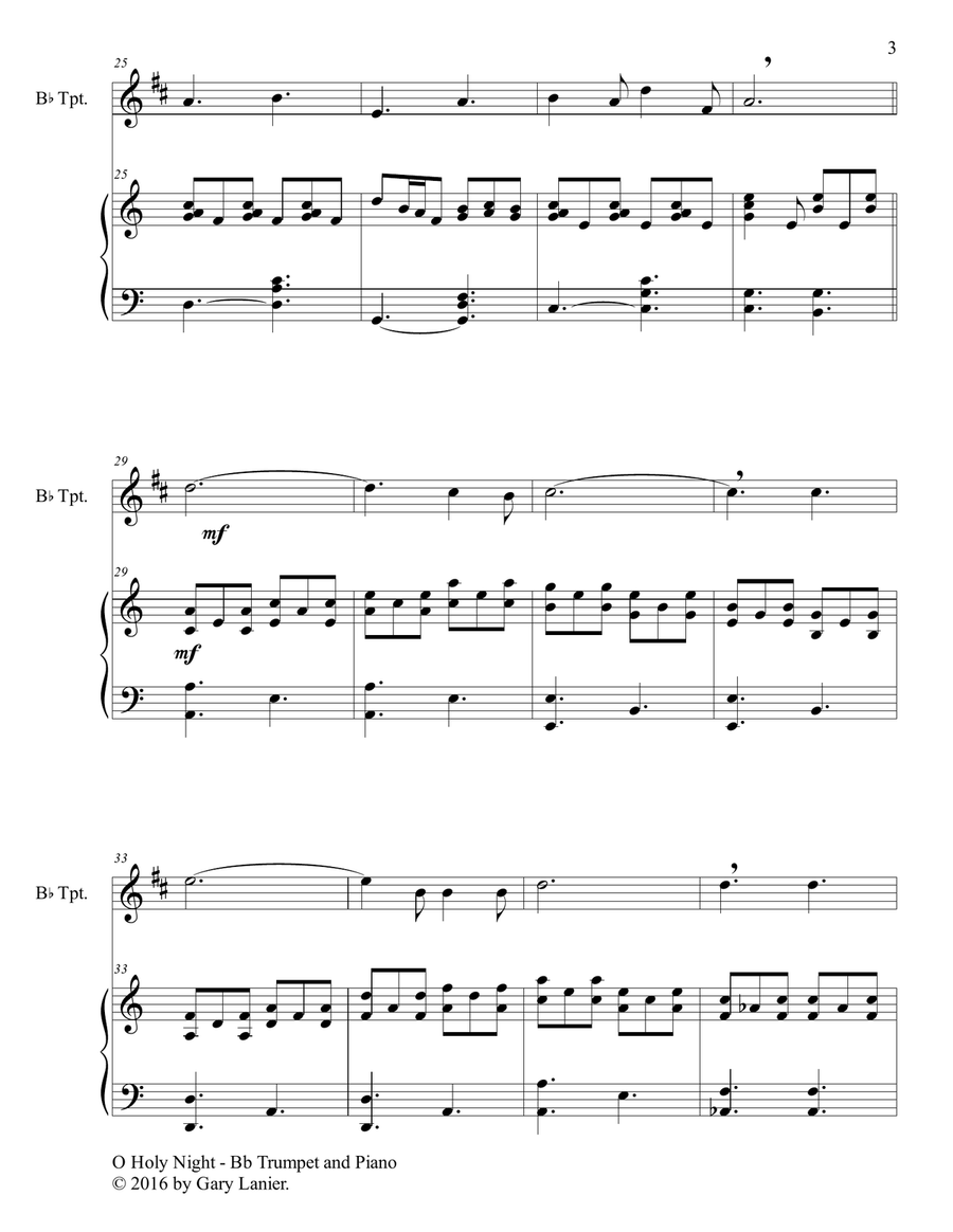 O HOLY NIGHT (Duet – Bb Trumpet & Piano with Parts) Trumpet Duet scores gallery preview page 4