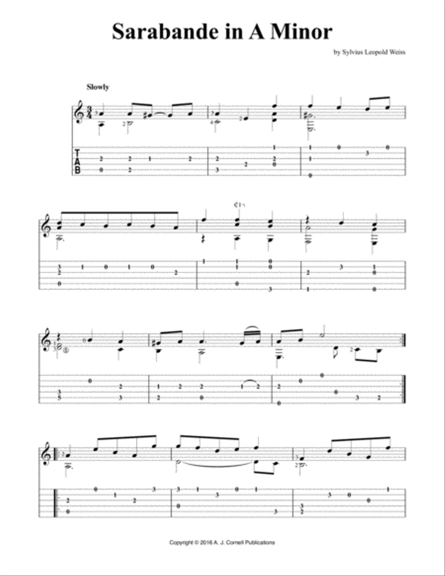 Sarabande in A Minor Sarabande in A Minor Classical Guitar scores gallery preview page 1